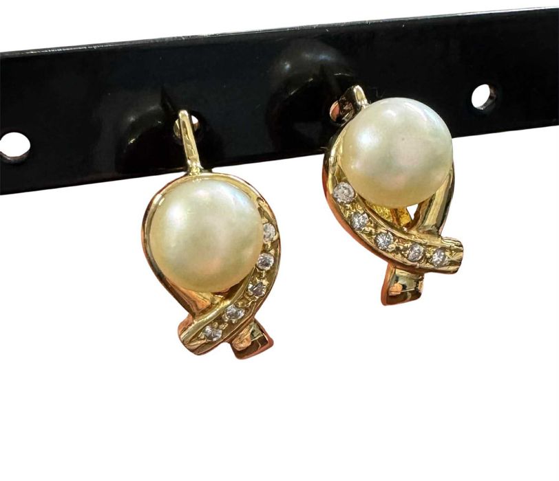 Cercei de 14k model infinit cu pietre si perla