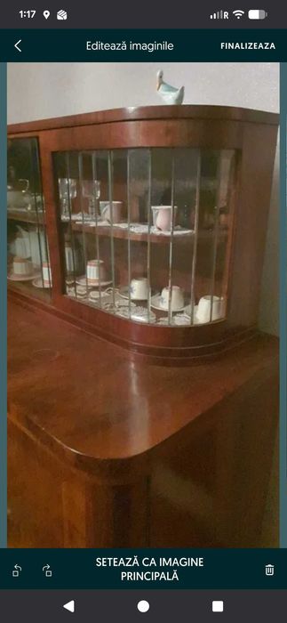 Bufet vitrină din lemn masiv nuc VINTAGE Art Deco– mobilier interbelic