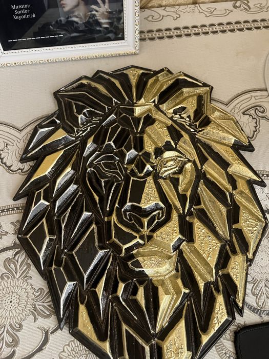 Геометрическое панно “Лев” — настенный 3D-декор (ручная работа)