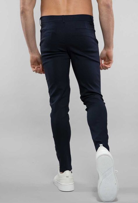 Pantaloni barbati casual, skinny fit, viscoza, Bleumarin