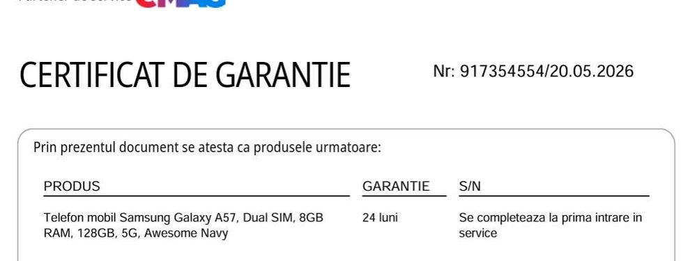 Telefon mobil Samsung Galaxy A57, Dual SIM, 8GB RAM, 128GB, 5G, Awesome Navy