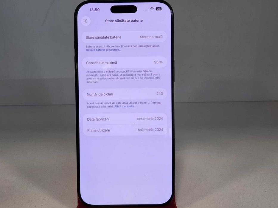 Telefon Apple Iphone 16 Pro Max 256Gb Baterie 95% (Ag8 Tudor/B74888) - Garantie 2 Ani!