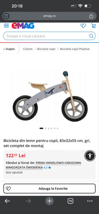Bicicleta din lemn pentru copii