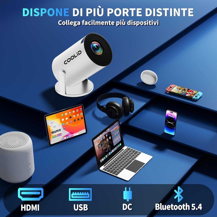 Мини проектор, преносим, ​​4K 1080P, с 5G WiFi BT 5.4, 180° ротационен