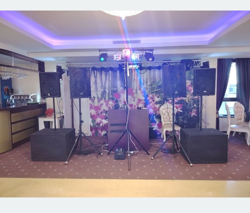 MC și DJ, sonorizare ,schela lumini profesionale, scena, mașină de fum