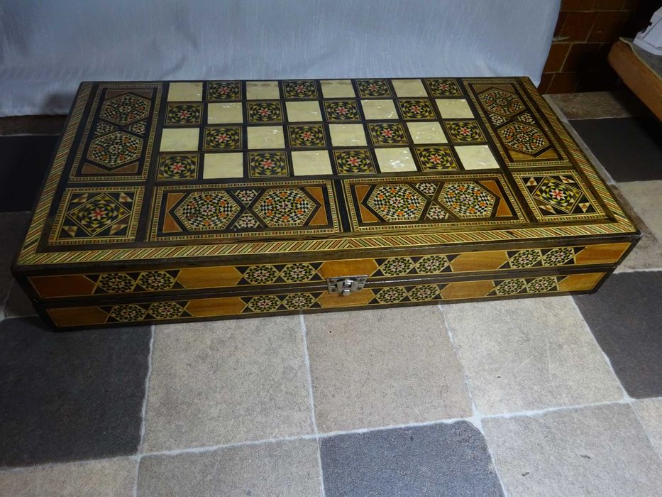 Cutie joc sah /table /lucrat manual/mozaic /Syrian Mosaic Backgammon