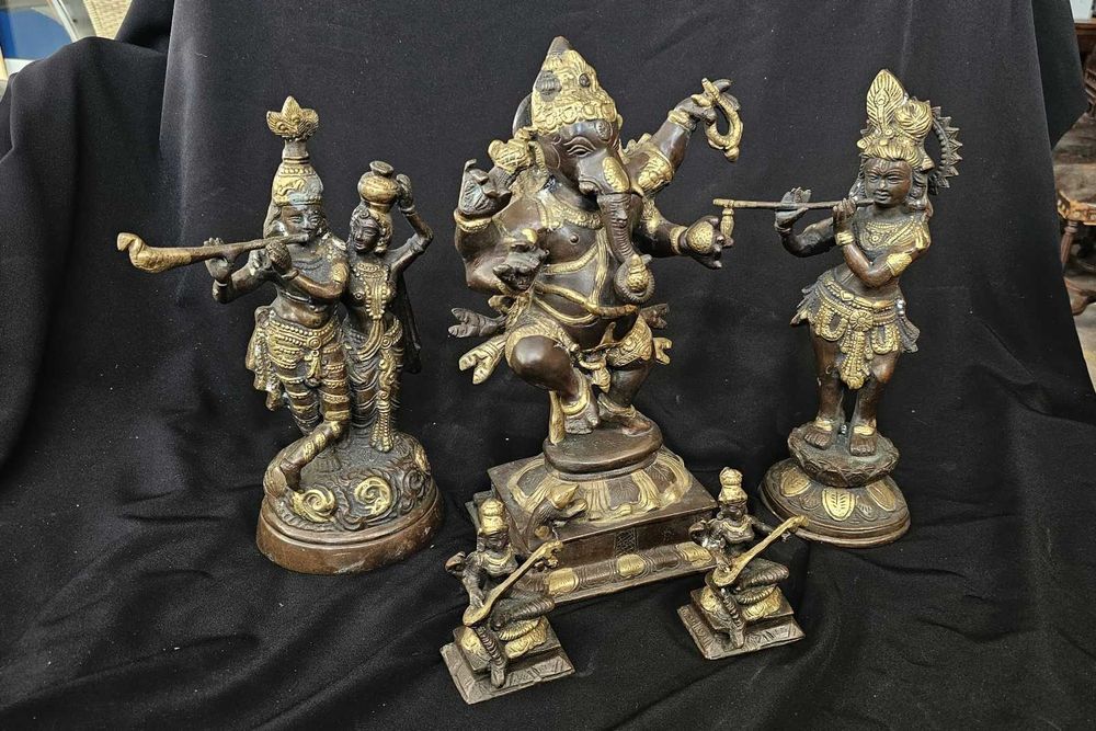 Set 21 piese statuete din bronz. Ganesha, Krishna si Lakshmi