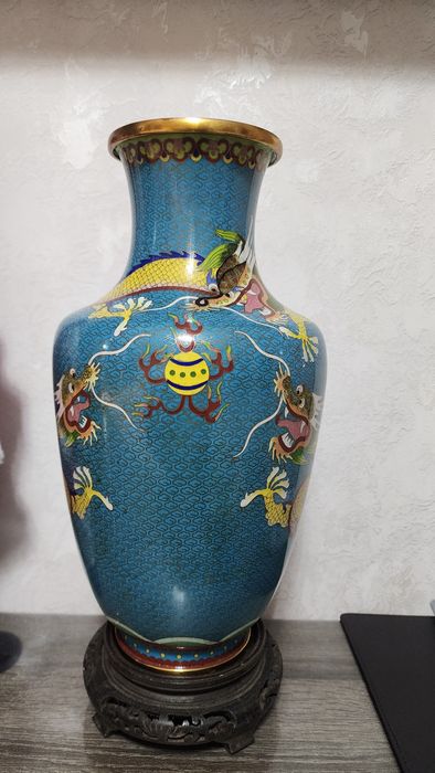 Редкая ваза эмаль китай 40 см высота. 1950 е года