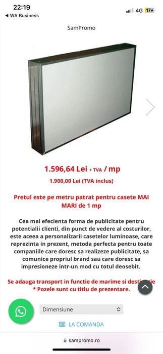 Vand caseta luminoasa led 205x85 cm