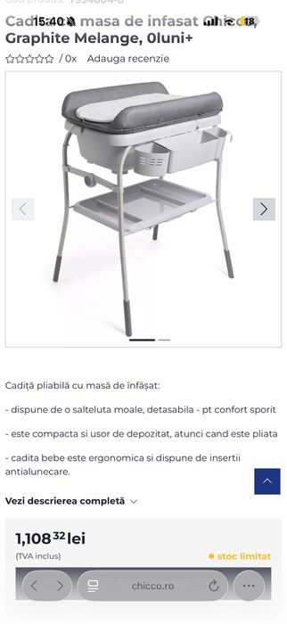Cadita si masa de infasat, 2 in 1, Chicco