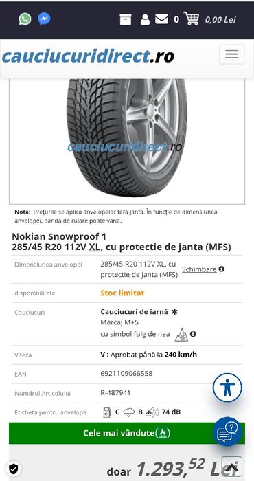 Anvelope cauciucuri de iarna 285/45/20 M+S 285 45 20 r20 Nokian