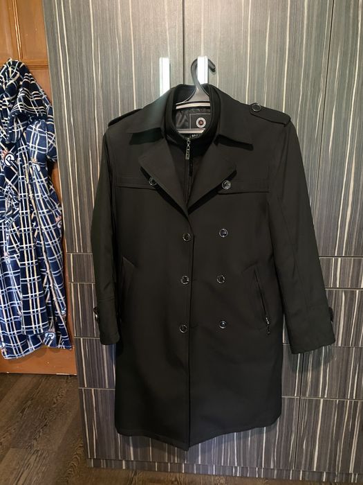 Мужское двубортное пальто-тренч со съемной подкладкой