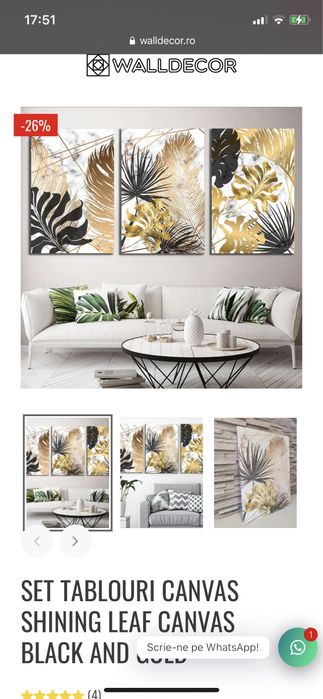 Tablouri frunze,negru auriu