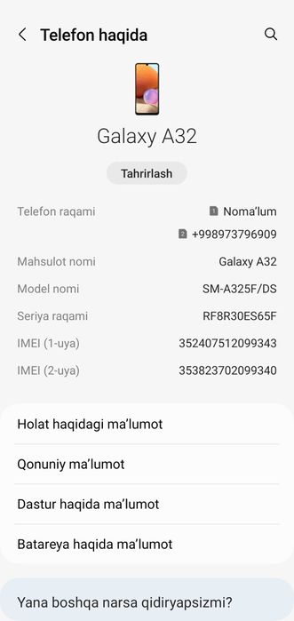 Samsung A 32 kafolati bilan