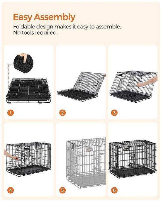 Cusca pentru animale, 2 usi, Pliabil, XL, Negru, 91 x 64 x 58 cm