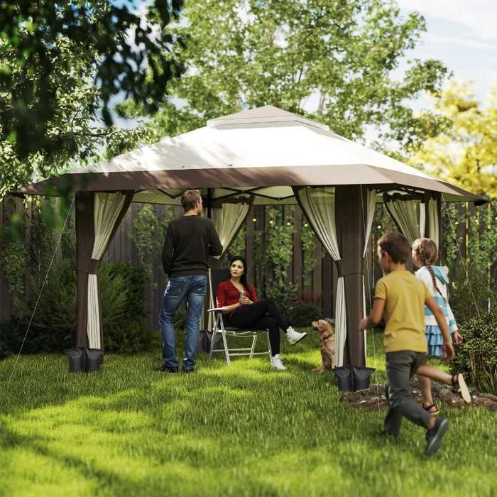 Градинска беседка Outsunny 4 x 4 м,  с мрежести стени, UPF 50+ защита