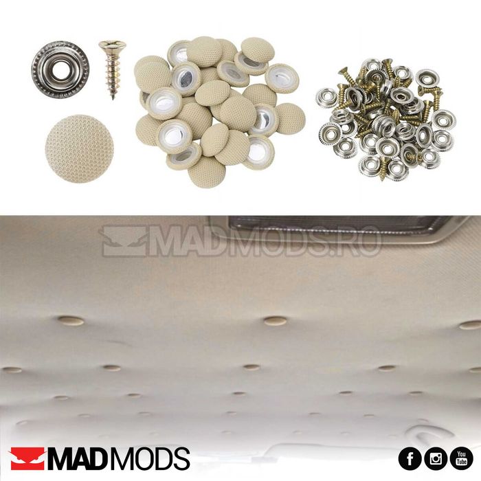 Set reparatie plafon auto dezlipit 30 capse suruburi Gri, Crem, Negru