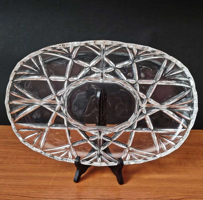 Голямо кристално плато за ордьоври с 5 сектора