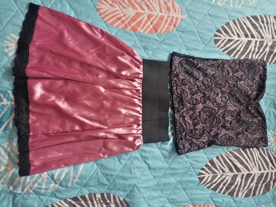 Комплект бюстие и пола в розово и черно