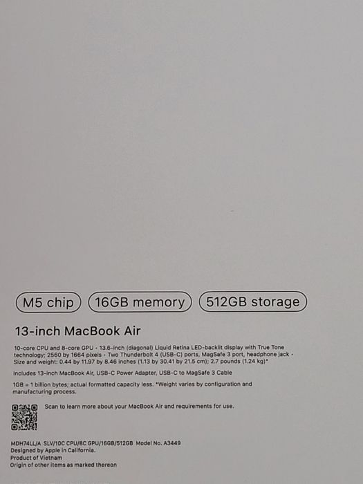MacBook Air 13 M5 New  16GB RAM 512GB SSD Silver