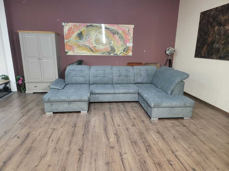 Светло сив П - образен ъглов диван Nixon с функция сън