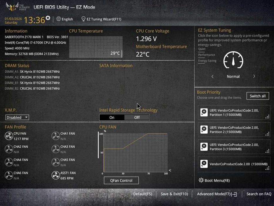 Дъно Дънна платка ASUS Sabertooth Z170 MARK 1 1151 DDR4 OVERCLOCK