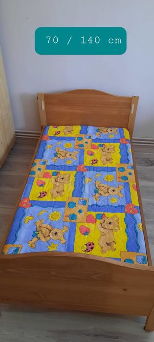 Pat copii 140x70 cm cu saltea 5 cm grosime