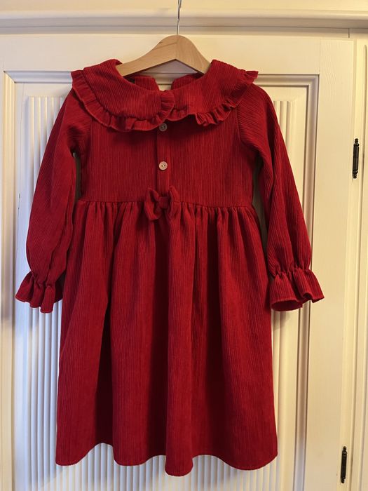 Rochie rosie catifea bumbac, marime 4-5 ani