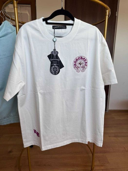 Tricou Chrome Hearts White Pink Broderie