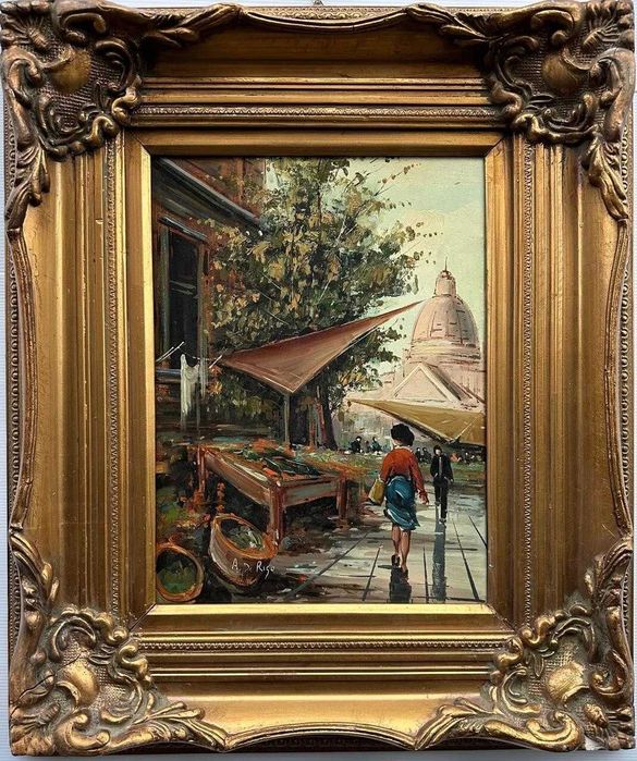 A. De Riso (French, 20th century) : Paris street scene, oil on canvas