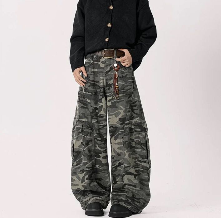 Камуфляжные широкие джинсы военный стиль для парней и девушек