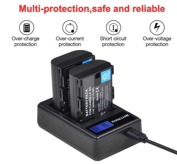 Canon LP-E6 и LP-E6N двойно зарядно R , R5 , R6 ,  R7 , 80D , 90D и др