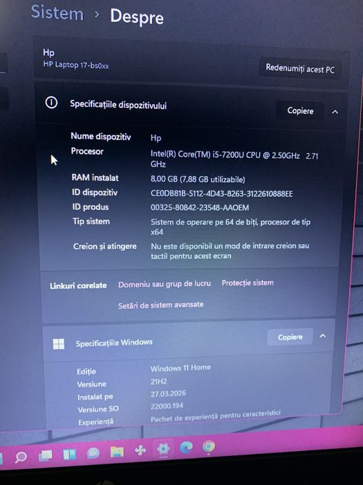 Laptop Hp Slim intel core i5 Gen 7,Wind 11,8gb ram ddr4,500gb m cu inc