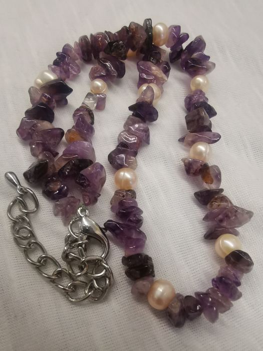 Гердан от естествени аметист и перли
