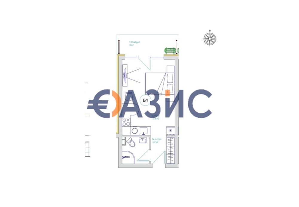 Студио на 2-ри етаж, комплекс Съни Айо, Свети Влас, България - 41,93