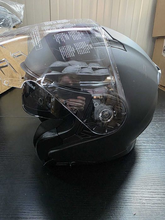 Casca Moto Open Face, Viziera Dubla, Omologata ECE 22.06, Negru Mat - NOUA