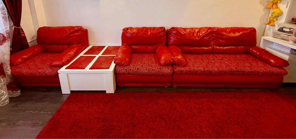 Canapea Extensibila din Piele + Fotolii