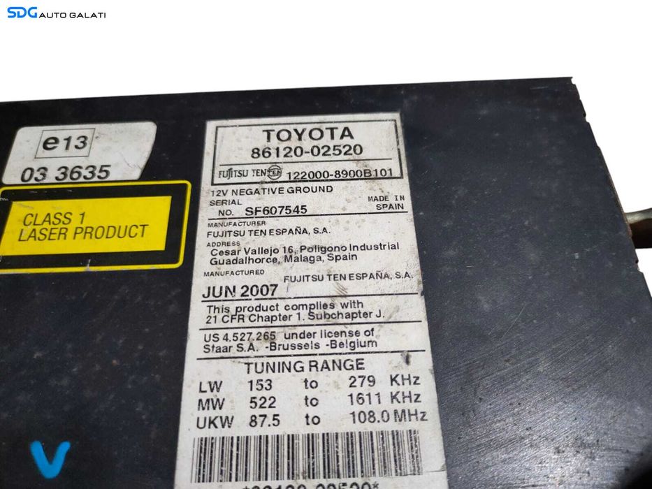 Unitate Radio CD Player cu MP3 Toyota Auris 2006 - 2012 Cod 86120-02520 [L5600]