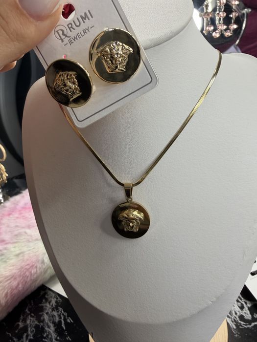 Set versace simplu placa cu aur 14k otel inoxidabil