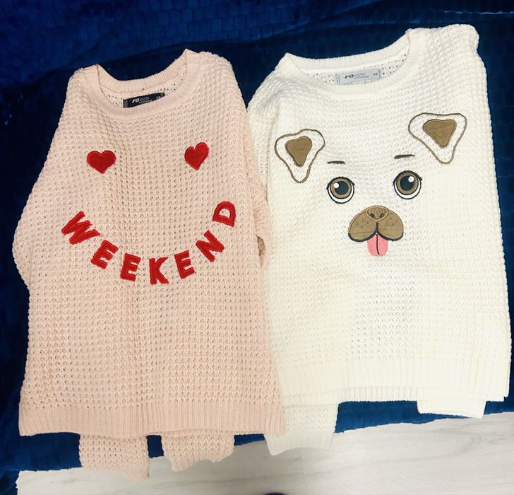 Set Pulovere groase alb si roz