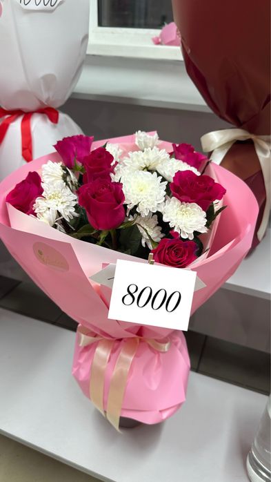 Букеты, розы, хризантемы, рускус