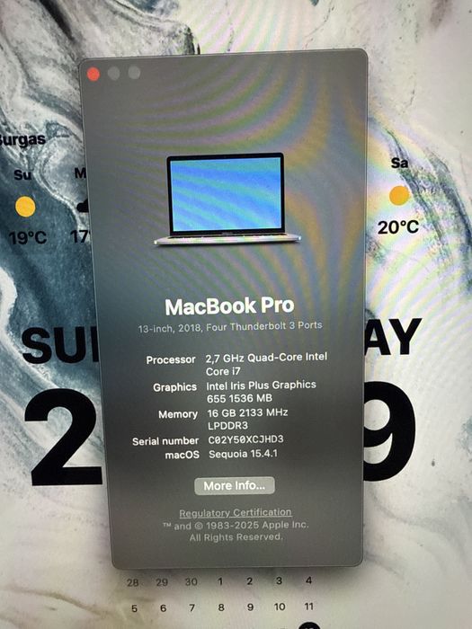 Macbook pro 13” 2018 , 16 ram