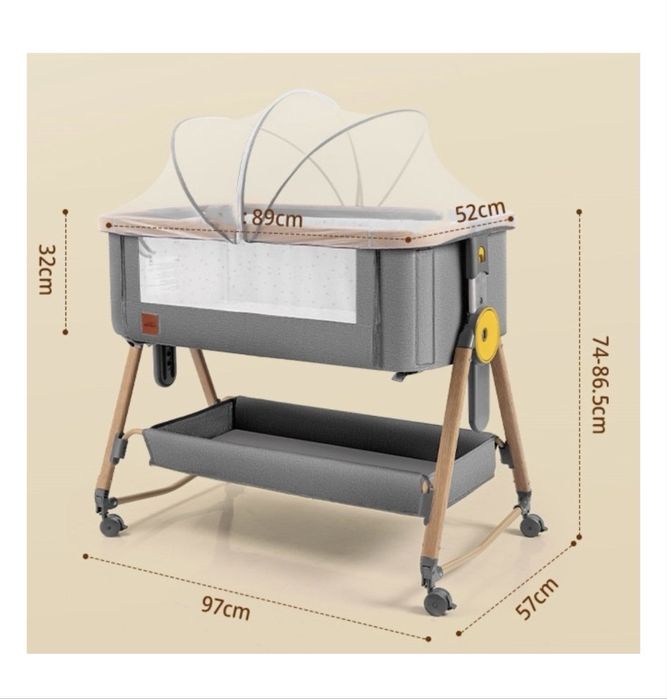 Манеж-кровать с регулировкой высоты, на колесиках