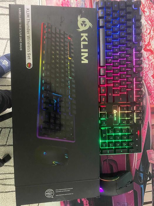 Tastatură mecanică KLIM RGB + mouse gaming RGB – stare foarte bună