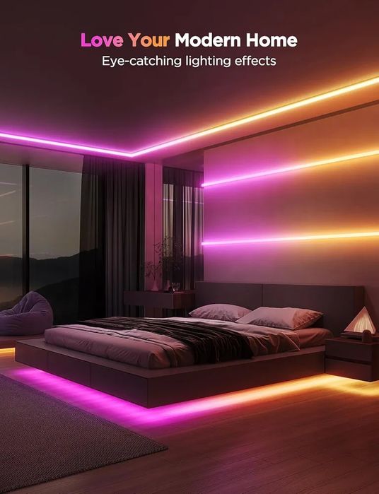 Govee  LED лента с профили  5м  светлини  Alexa Google Smart 
Работи с Alexa, Google Assistant, Matter, Smarthings, дифузерен канал с LED светлини за
