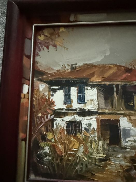 Селска къща,маслени бои,цена 150 евро.