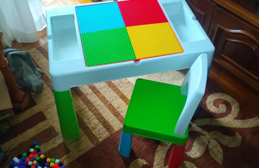 Măsuță cu scaun copii tip lego bebe activități depozitare jucării Masă