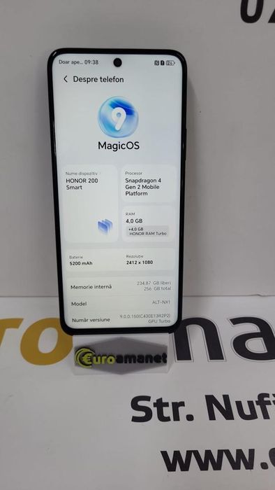 Telefon mobil Honor 200 Smart, 4GB RAM, 256GB, 5G, Midnight Black -N-