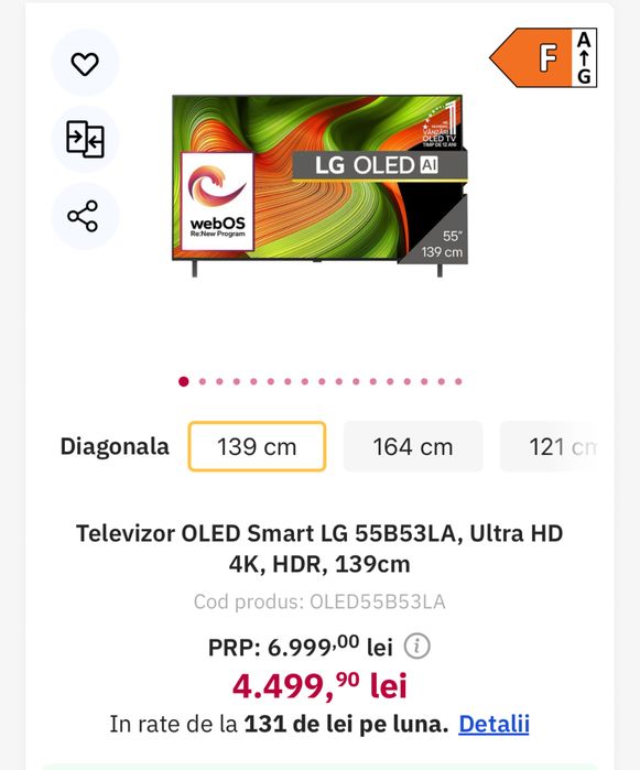 Televizor OLED Smart LG 55B53LA, Ultra HD 4K, HDR, 139cm