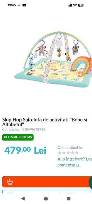 Saltea premium bebe de la 0 luni  cu bară activitate
